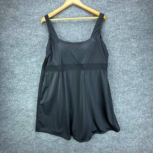 Swimsuits For All Black One Piece Swimdress Size 24 Empire‎ Square Neck